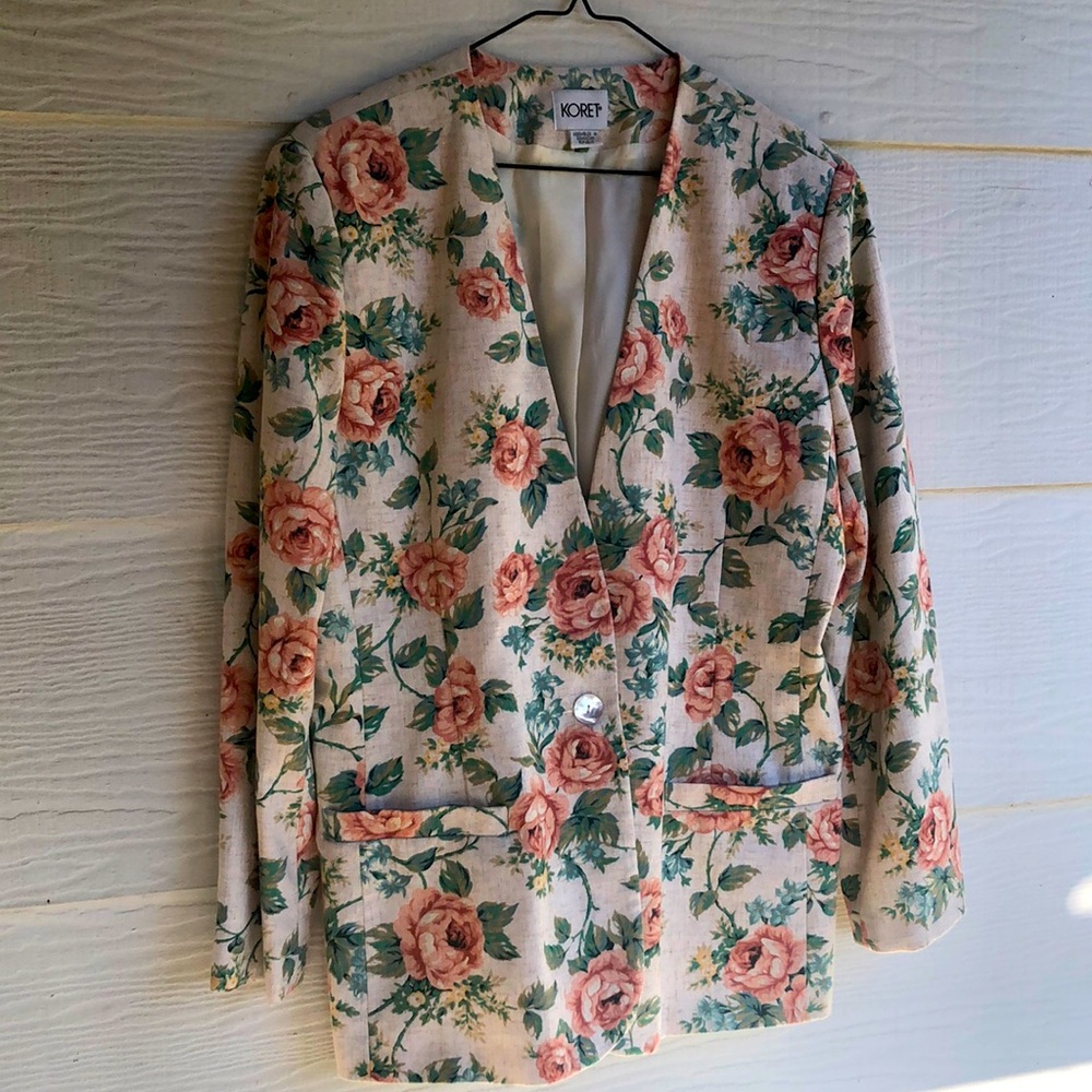 Vintage Koret Floral Women's Jacket - Pink and Green